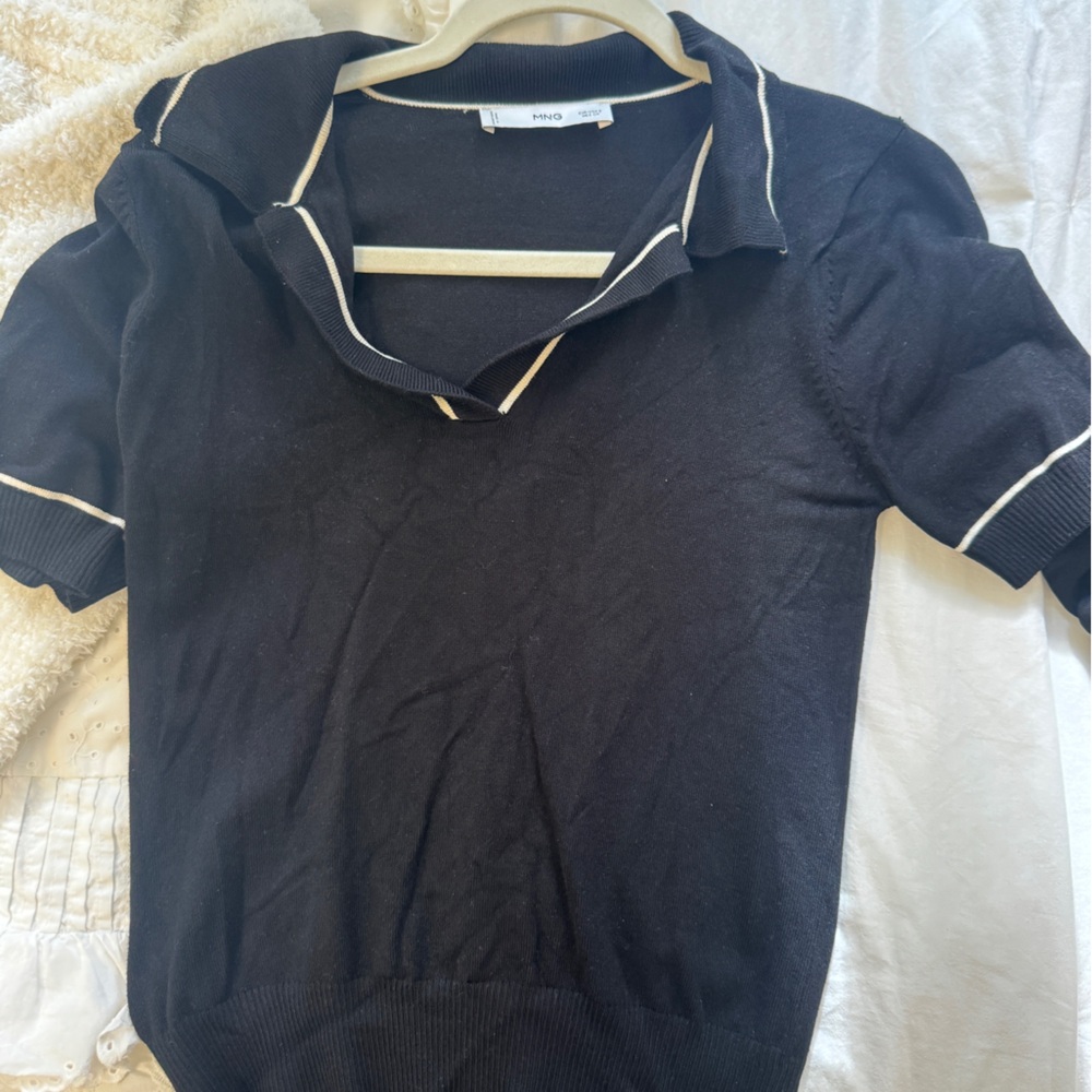 Mango Black and White Sweater with Collar